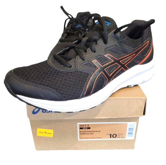 ASICS Men's 11.5 Jolt 3 Black/Reborn Blue Lace Tie Active Tennis Shoes - Picture 1 of 7